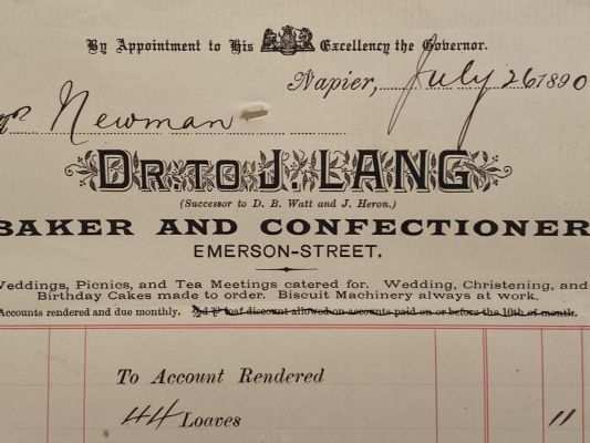 OLD INVOICE: J. Lang - Baker & Confectioner, Napier 1890 (132 yo) 