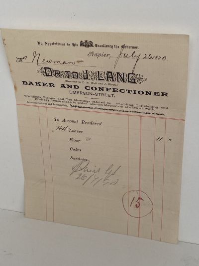 OLD INVOICE: J. Lang - Baker & Confectioner, Napier 1890 (132 yo)