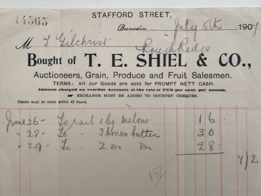 OLD INVOICE: T. E. Shiel & Co. Dunedin - Grain, Produce, Fruit 1907 (115 yo) 