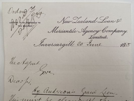 OLD LETTER: New Zealand Loan & Mercantile Agency Co. Invercargill 1885 (137 yo)