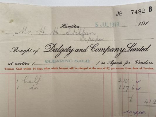 OLD INVOICE: Dalgety and Company Ltd - Stock Agents, Hamilton 1918 (104 yo) 