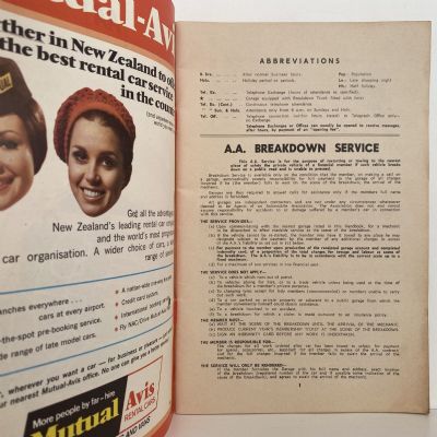AA BREAKDOWN HANDBOOK: North Island of New Zealand 1971-72