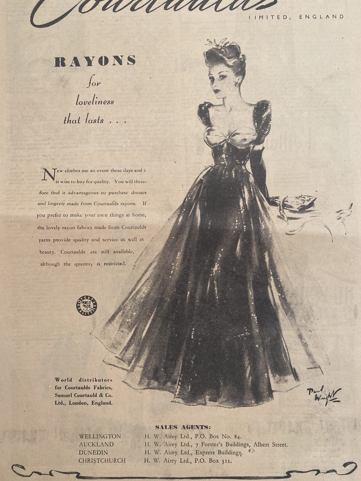 VINTAGE POSTER: Courtaulds Women's fashion 1946