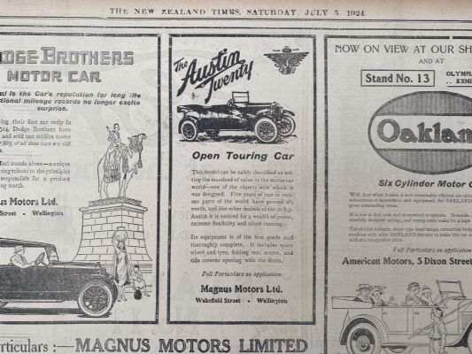 OLD NEWSPAPER: The New Zealand Times - Olympia Motor Show, 5 July 1924