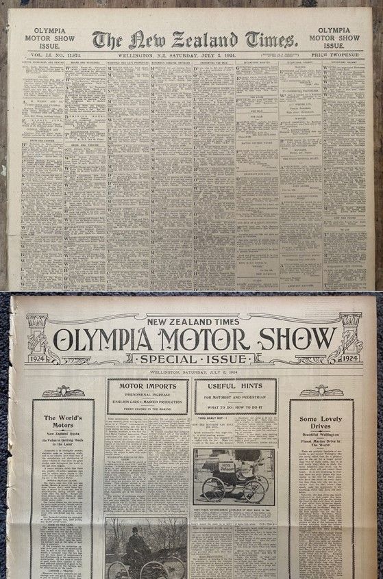 OLD NEWSPAPER: The New Zealand Times - Olympia Motor Show, 5 July 1924