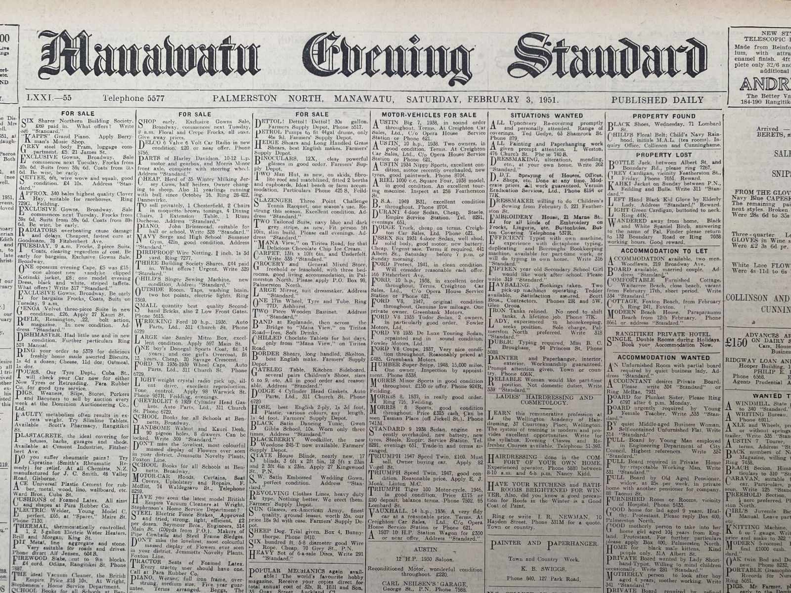 OLD NEWSPAPER: Manawatu Evening Standard - Saturday 3 February 1951