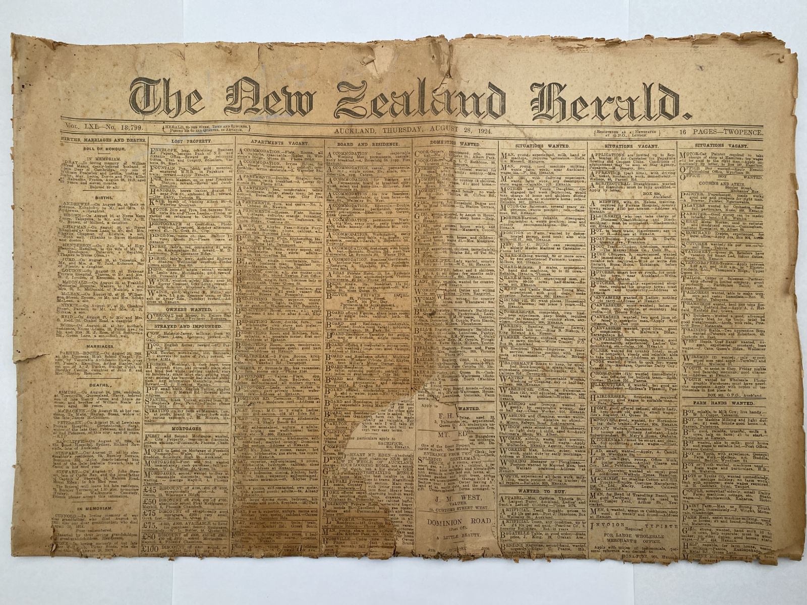 OLD NEWSPAPER: The New Zealand Herald, 28 August 1924