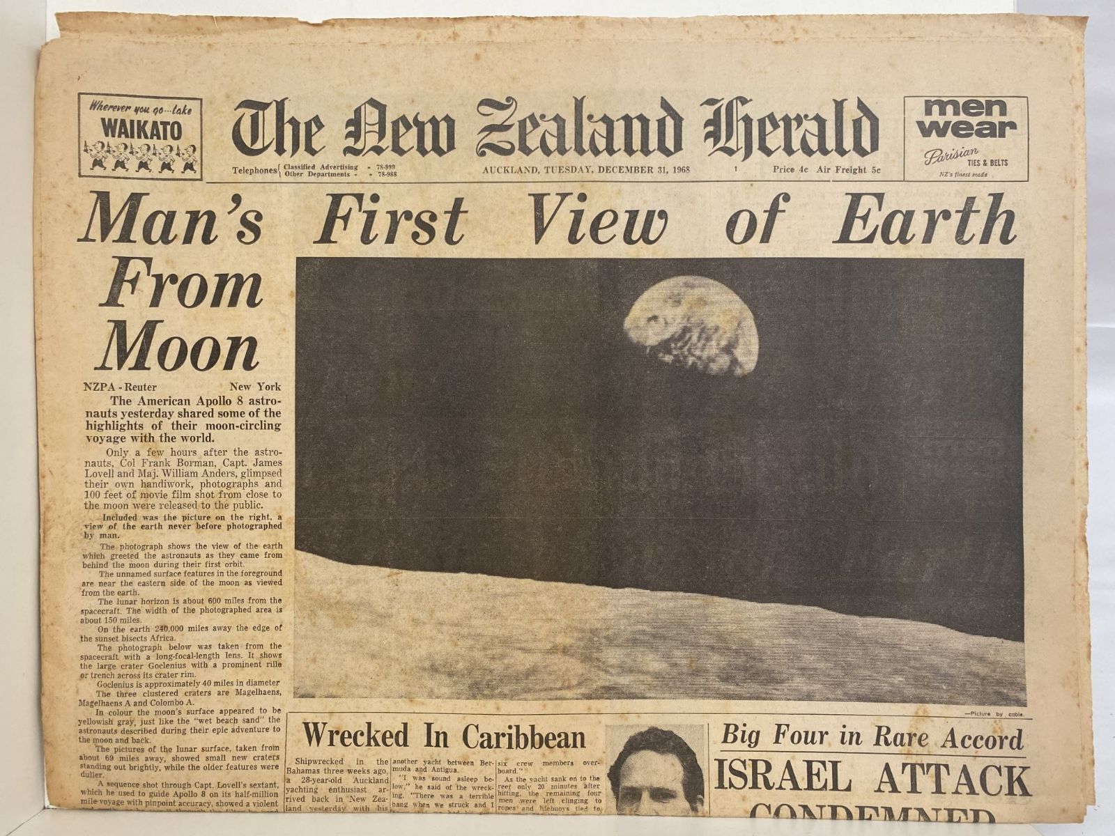 OLD NEWSPAPER: The New Zealand Herald, 31 December 1968 - Moon Landing Special