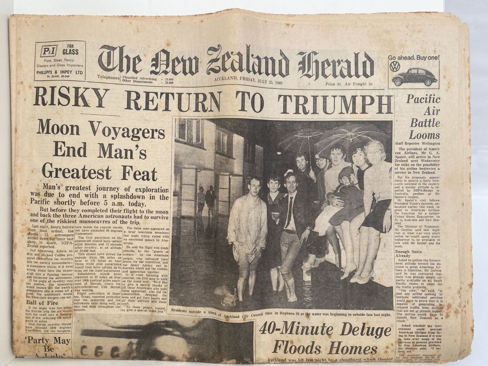 OLD NEWSPAPER : The New Zealand Herald, July 25th 1969 - Moon Landing Special