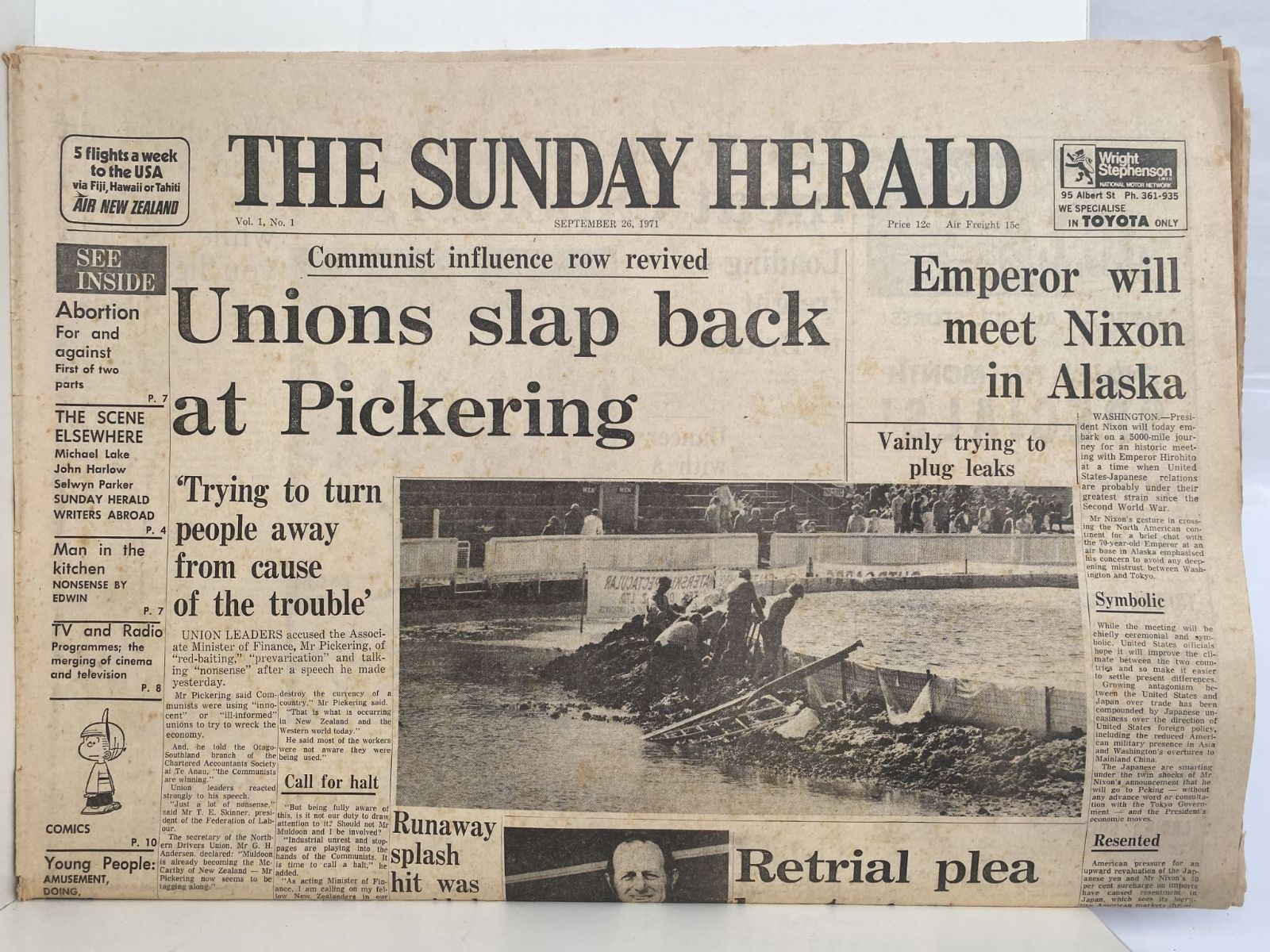 OLD NEWSPAPER: The Sunday Herald, Vol 1. No 1. 26 Sept 1971 - very first edition