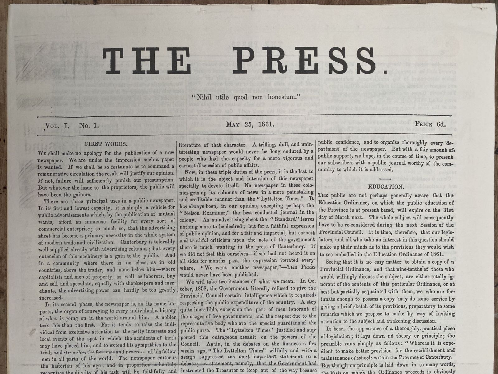 OLD NEWSPAPER: Christchurch Press, Vol 1-Vol 1, 25 May 1861