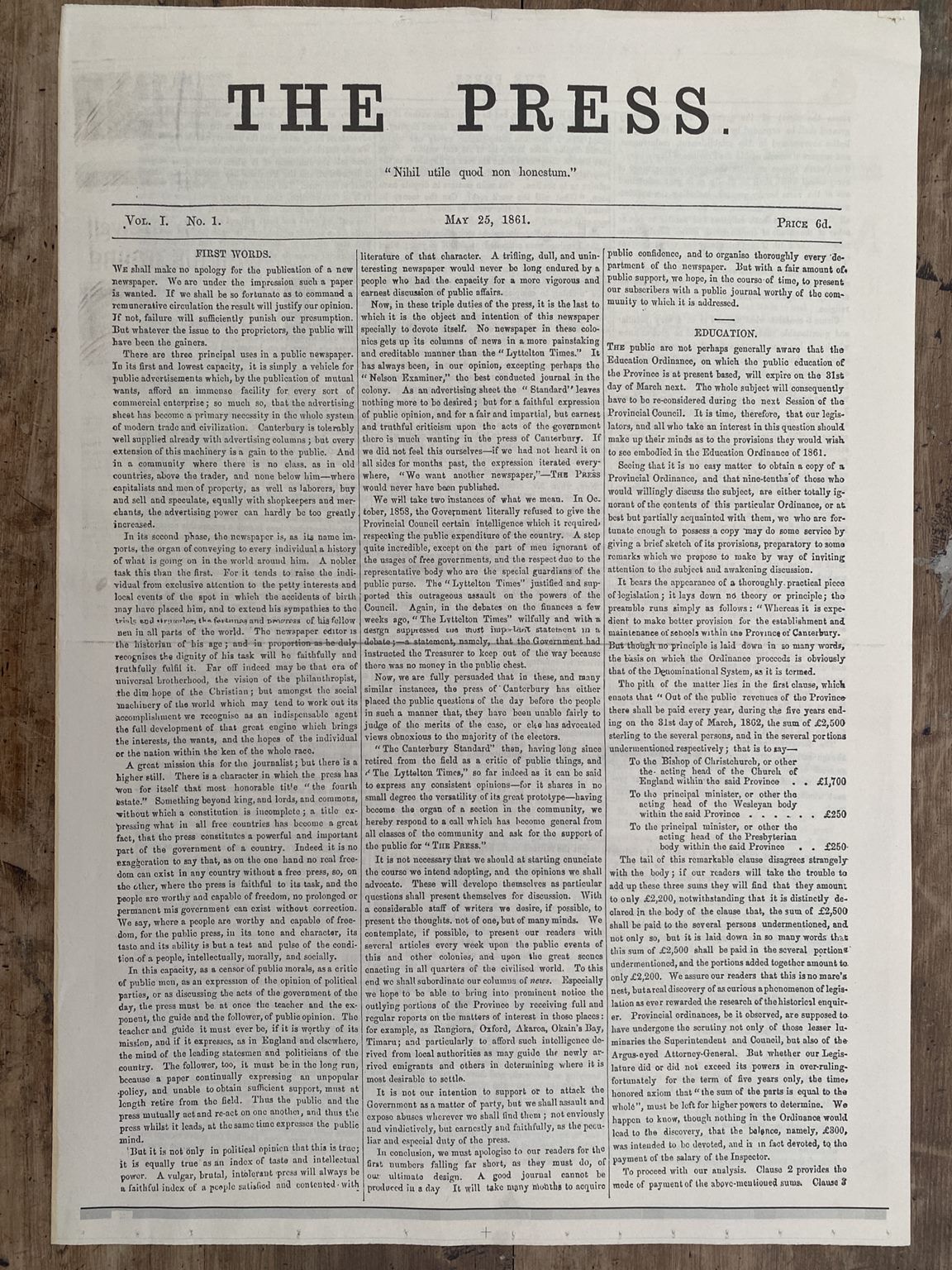 OLD NEWSPAPER: Christchurch Press, Vol 1-Vol 1, 25 May 1861