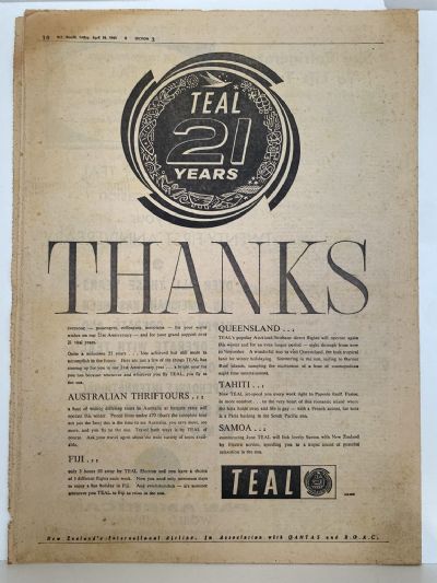 AVIATION MEMORABILIA: Vintage TEAL / NAC / Air New Zealand 1958 - 2014