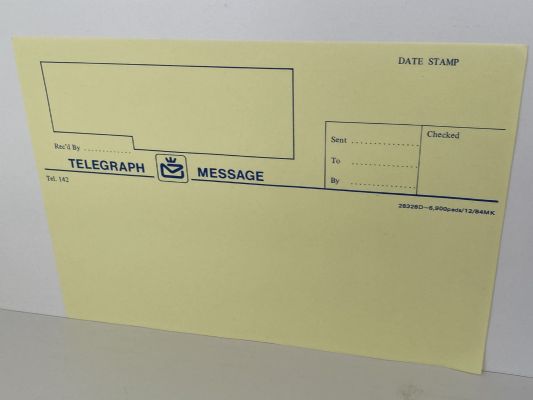 OLD TELEGRAM: Blank form from New Zealand Post Office 1984
