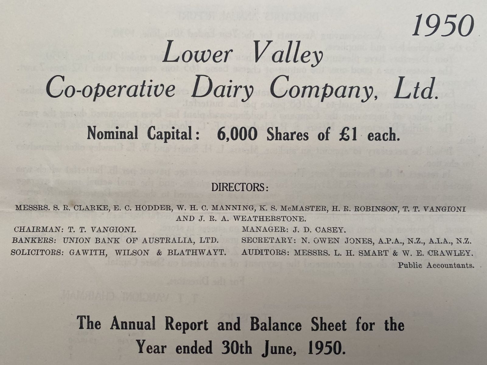 LOWER VALLEY CO-OP DAIRY COMPANY Ltd - Annual Report 1950