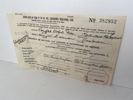 OLD DOCUMENT: NZ Government Application for special Oil-fuel License 1941