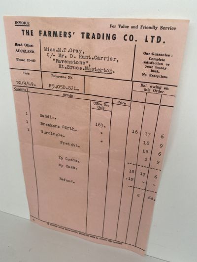 OLD INVOICE: The Farmer's Trading co. Ltd, Auckland 1949
