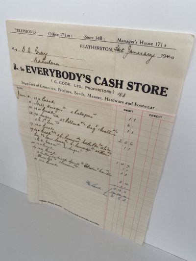 OLD INVOICE: Everybody's Cash Store, Featherson - Grocers, Produce, Seeds 1940