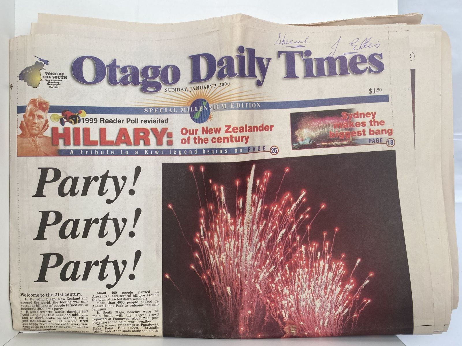 OLD NEWSPAPER: The Otago Daily Times, 2 January 2000 - first of new millennium