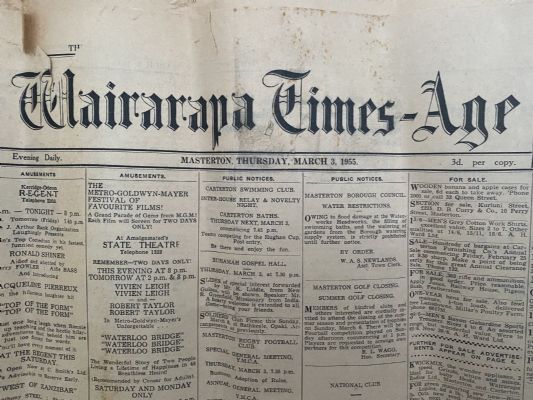 OLD NEWSPAPER: Wairarapa Times- Age, Masterton - 3 March 1955