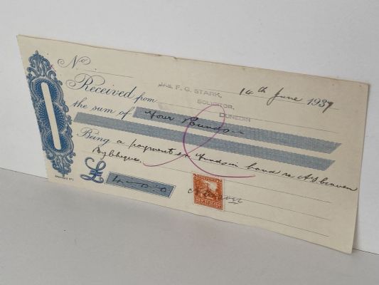 OLD RECEIPT: Jas F.G. Stark, Solicitor. Dunedin 1937