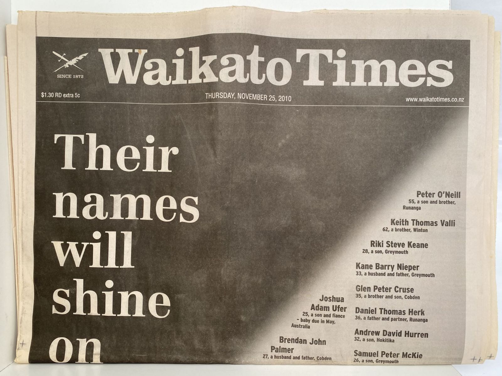 OLD NEWSPAPER: Waikato Times, 25 November 2010 - Pike River Mine Disaster