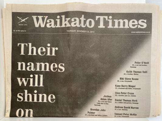 OLD NEWSPAPER: Waikato Times, 25 November 2010 - Pike River Mine Disaster