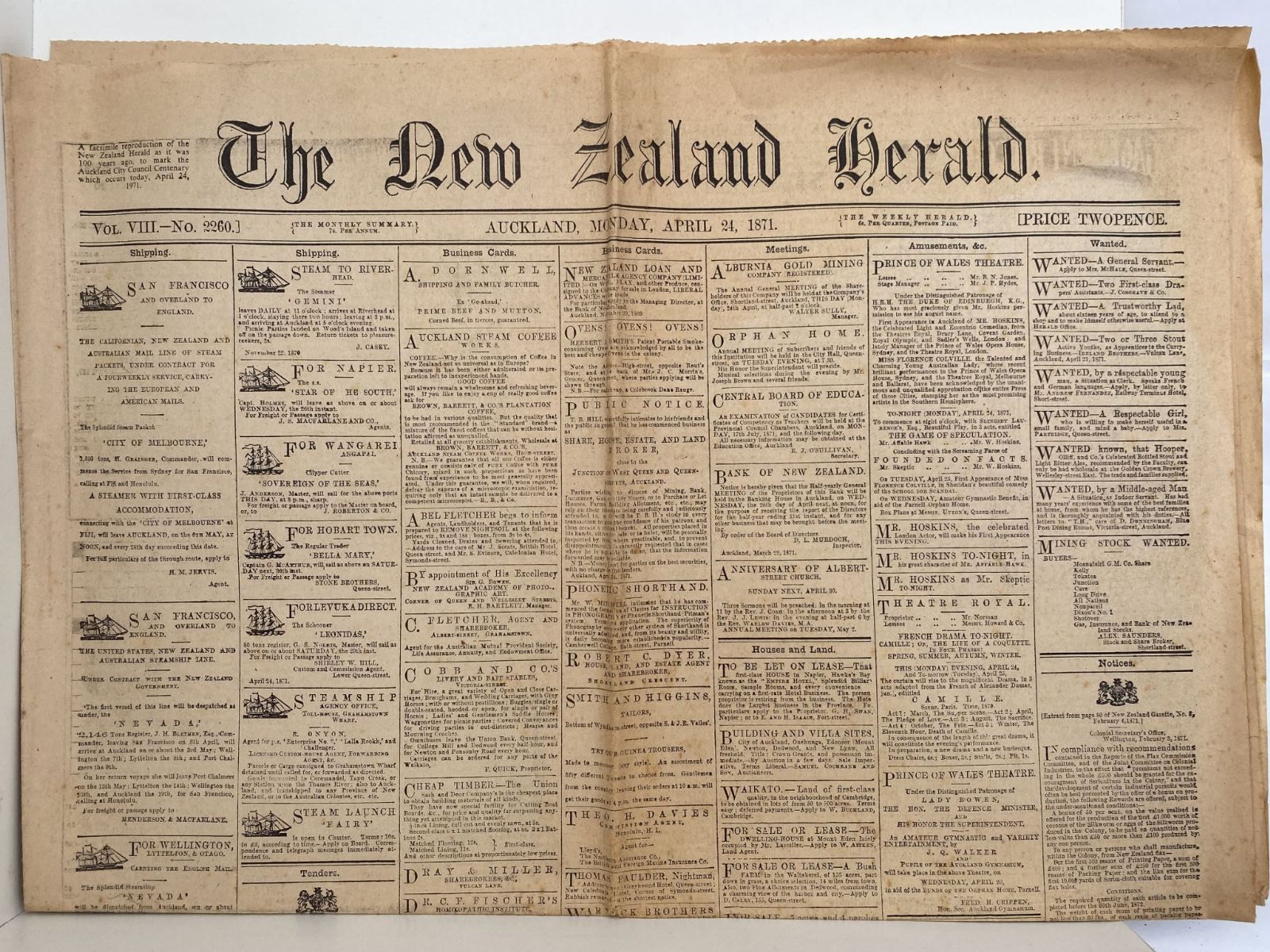 OLD NEWSPAPER: The New Zealand Herald, 24 April 1871 - Vol 3. No 2660.