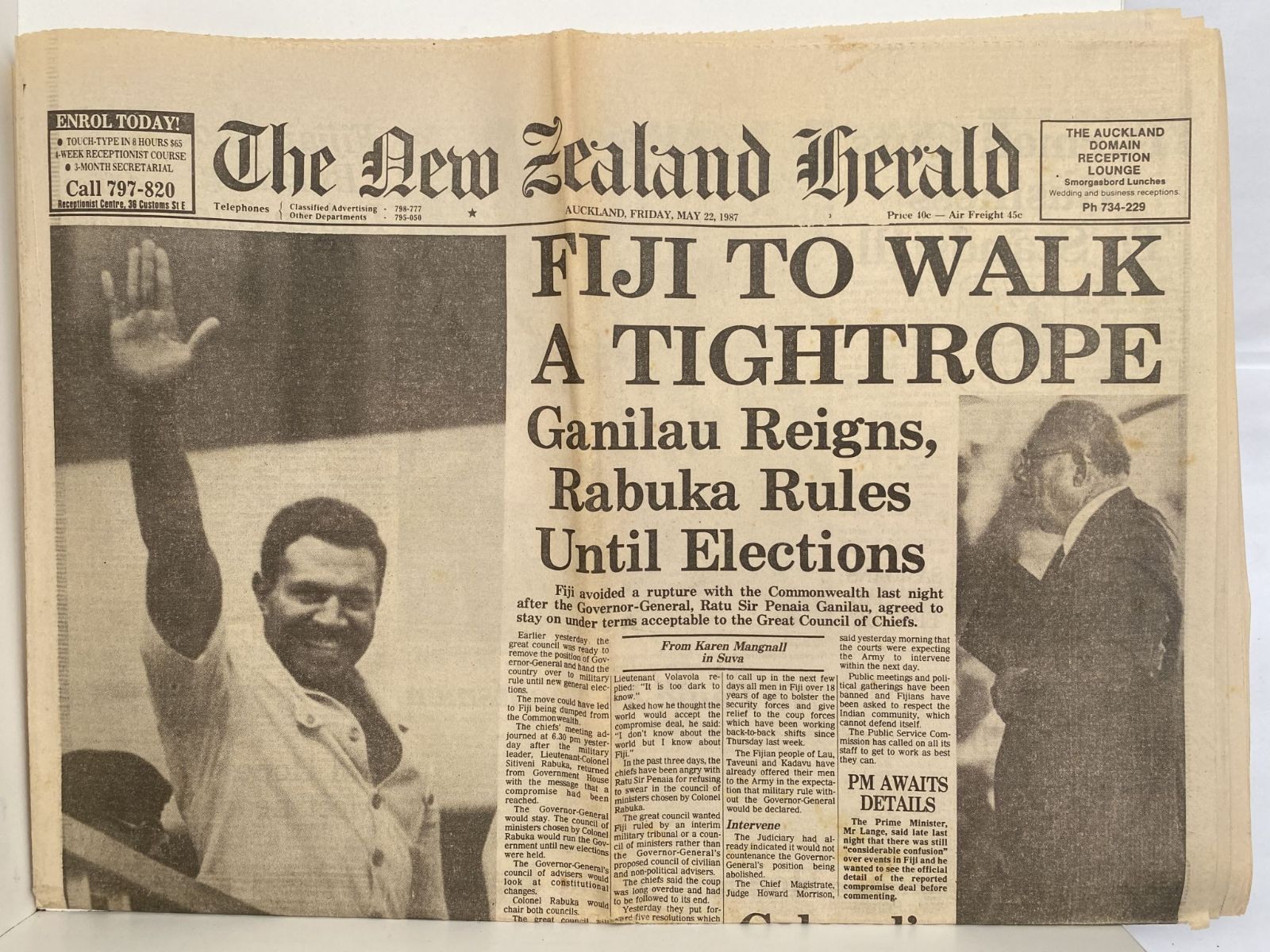 OLD NEWSPAPER: The New Zealand Herald, 22 May 1987 - Fiji Coup
