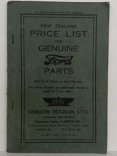 FORD PARTS NZ: Genuine Price List 1927