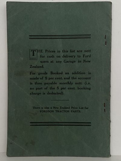 FORD PARTS NZ: Genuine Price List 1927