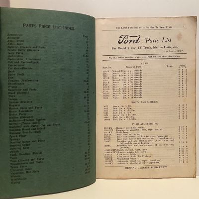 FORD PARTS NZ: Genuine Price List 1927