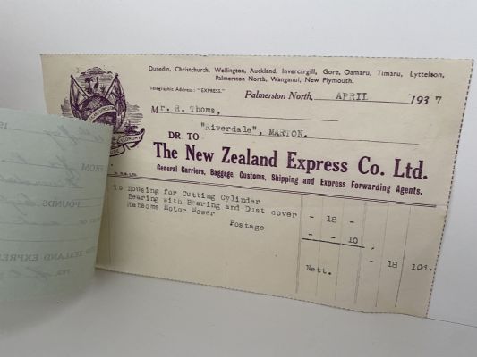 OLD INVOICE / RECEIPT: The New Zealand Express Co. Palmerston Nth 1937