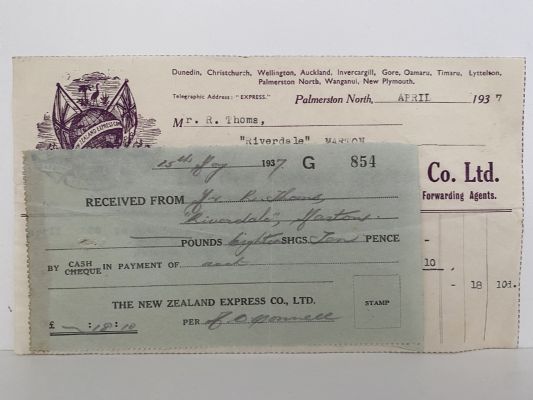 OLD INVOICE / RECEIPT: The New Zealand Express Co. Palmerston Nth 1937