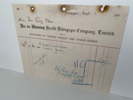 ANTIQUE INVOICE: Herald Newspaper Company Ltd, Dunedin 1881