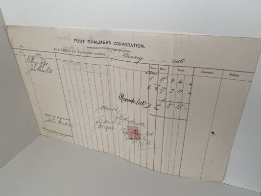 ANTIQUE PAY SHEET: Port Chalmers Corporation 1886