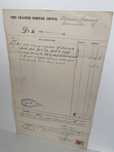 ANTIQUE INVOICE / RECEIPT: Port Chalmers Borough Council 1905