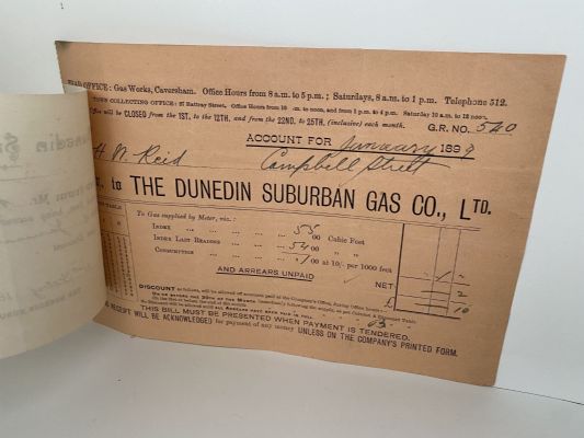 ANTIQUE INVOICE / RECEIPT: Dunedin Suburban Gas Co. 1899