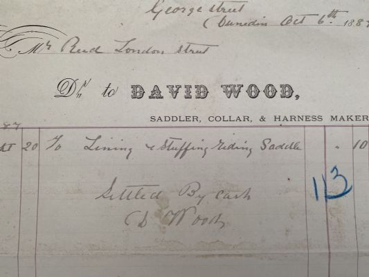 ANTIQUE INVOICE / RECEIPT: David Wood, Dunedin 1887 