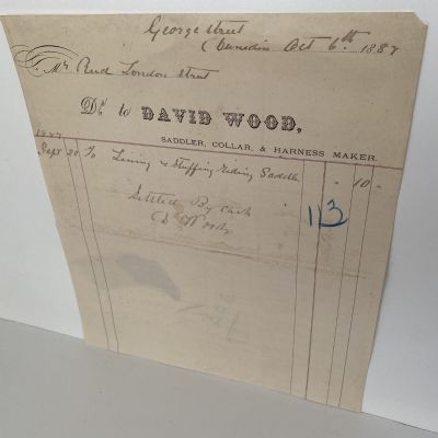 ANTIQUE INVOICE / RECEIPT: David Wood, Dunedin 1887