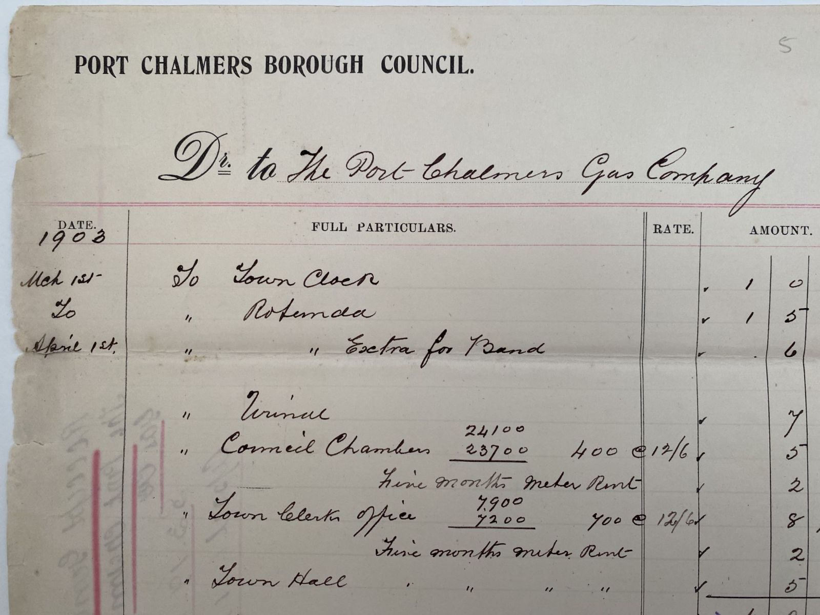 ANTIQUE INVOICE / RECEIPT: Port Chalmers Borough Council 1903