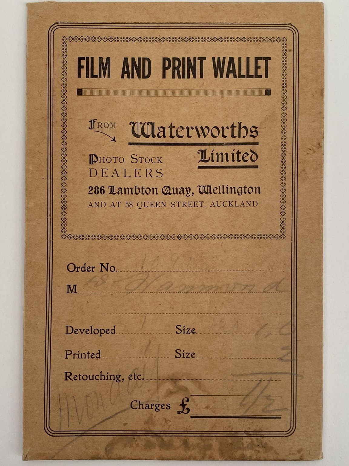 OLD PHOTO / NEGATIVE WALLET: Waterworks Ltd, Wellington