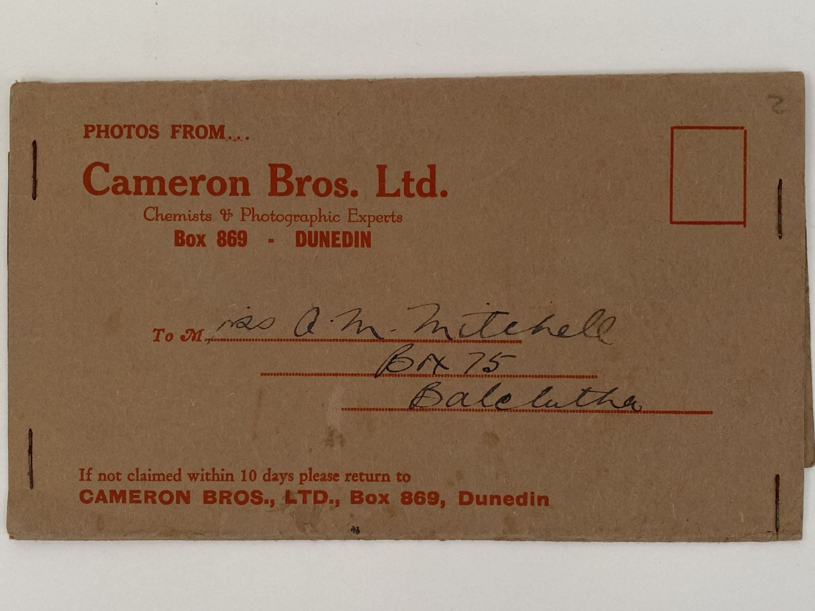 OLD PHOTO / NEGATIVE WALLET: Cameron Bros, Dunedin