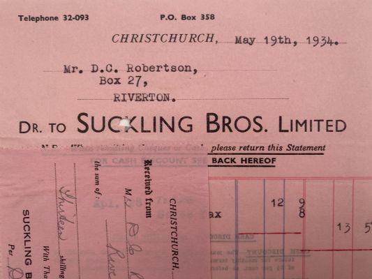 OLD INVOICE / RECEIPT: Suckling Bros Ltd, Christchurch 1934 