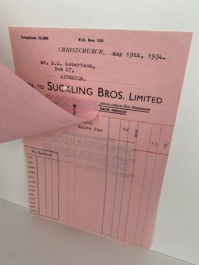 OLD INVOICE / RECEIPT: Suckling Bros Ltd, Christchurch 1934