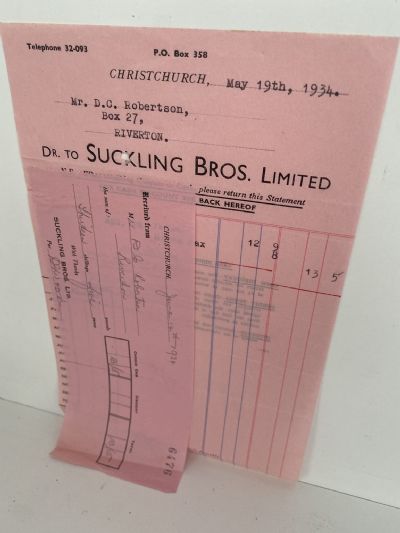 OLD INVOICE / RECEIPT: Suckling Bros Ltd, Christchurch 1934