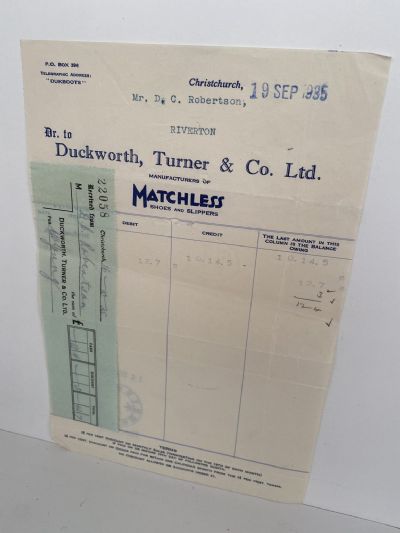 OLD INVOICE / RECEIPT: Duckworth, Turner & Co Ltd, Christchurch 1935