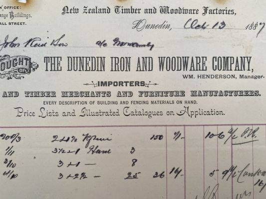 ANTIQUE INVOICE / RECEIPT: Dunedin Iron and Woodware Co. 1887 