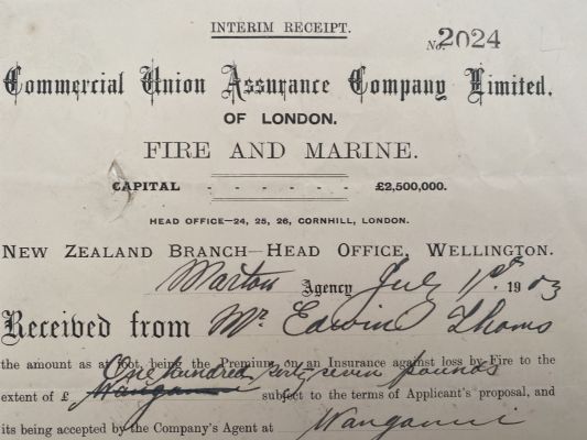 ANTIQUE DOCUMENT: Policy renewal - Commercial Union Assurance Company Ltd. 1903 