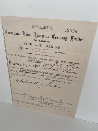 ANTIQUE DOCUMENT: Policy renewal - Commercial Union Assurance Company Ltd. 1903